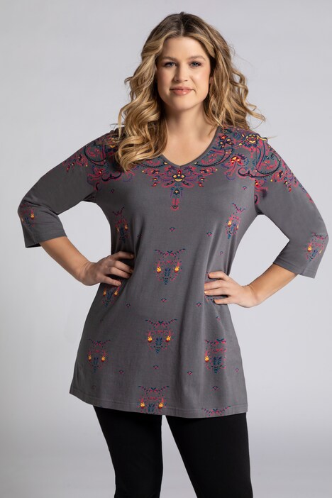 Unique Placement V-Neck Cotton Print Knit Tunic | T-Shirts | Knit Tops ...