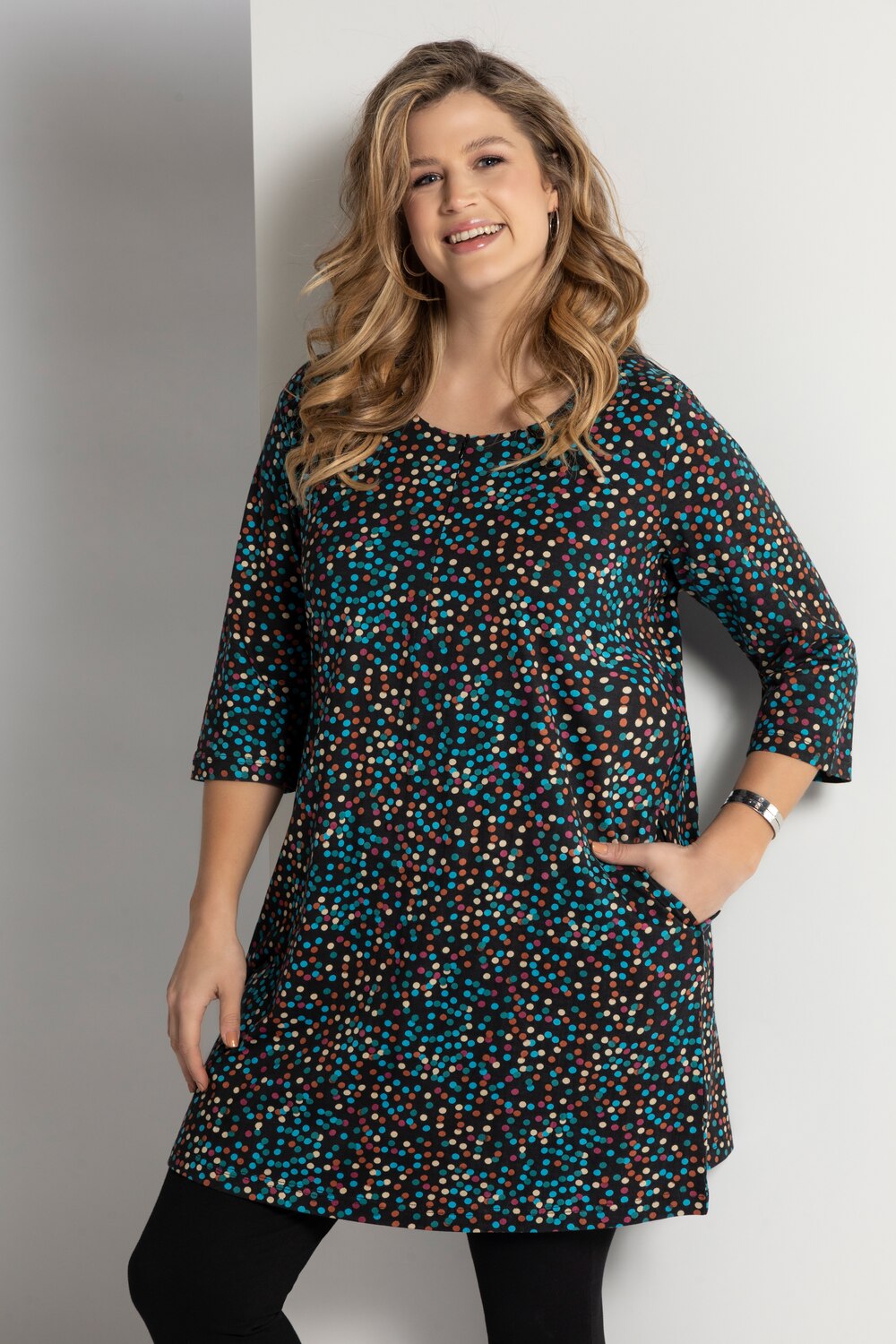 Grote Maten longline shirt, Dames, zwart, Maat: 54/56, Katoen, Ulla Popken