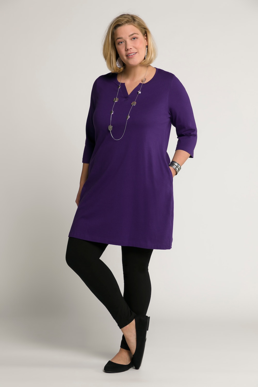 Grote Maten longline shirt, Dames, paars, Maat: 46/48, Katoen, Ulla Popken