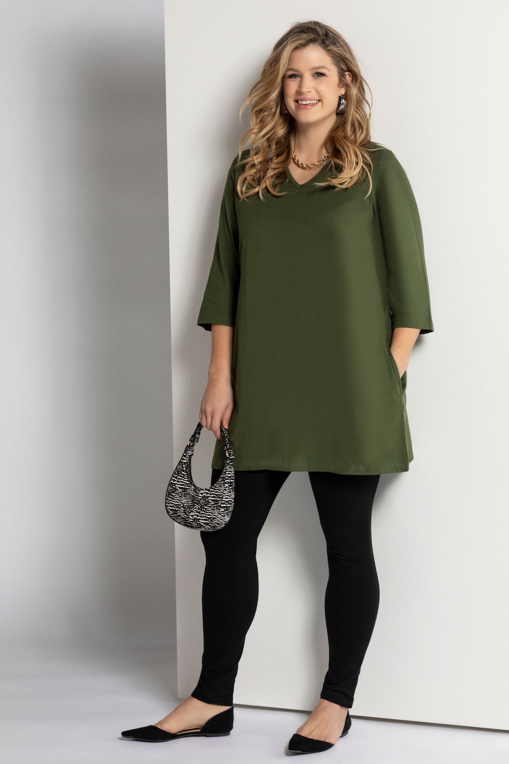 Grote Maten longline shirt, Dames, groen, Maat: 50/52, Katoen, Ulla Popken