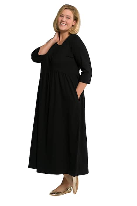 Žerzejové šaty, kulatý výstřih, nařasený příčný šev, 3/4 rukávy