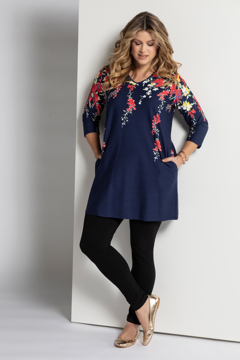 Grote Maten longline shirt, Dames, blauw, Maat: 58/60, Katoen, Ulla Popken