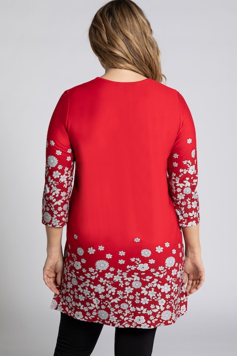 Ruby Floral Border V-Neck Cotton Knit Tunic | T-Shirts | Knit Tops & Tees