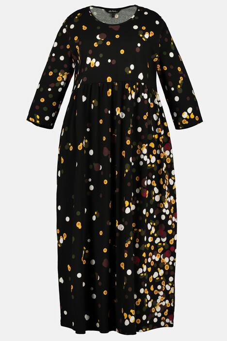 Sukienka z dżerseju w grochy, okrągły dekolt, przymarszczone odcięcie, rękaw 3/4