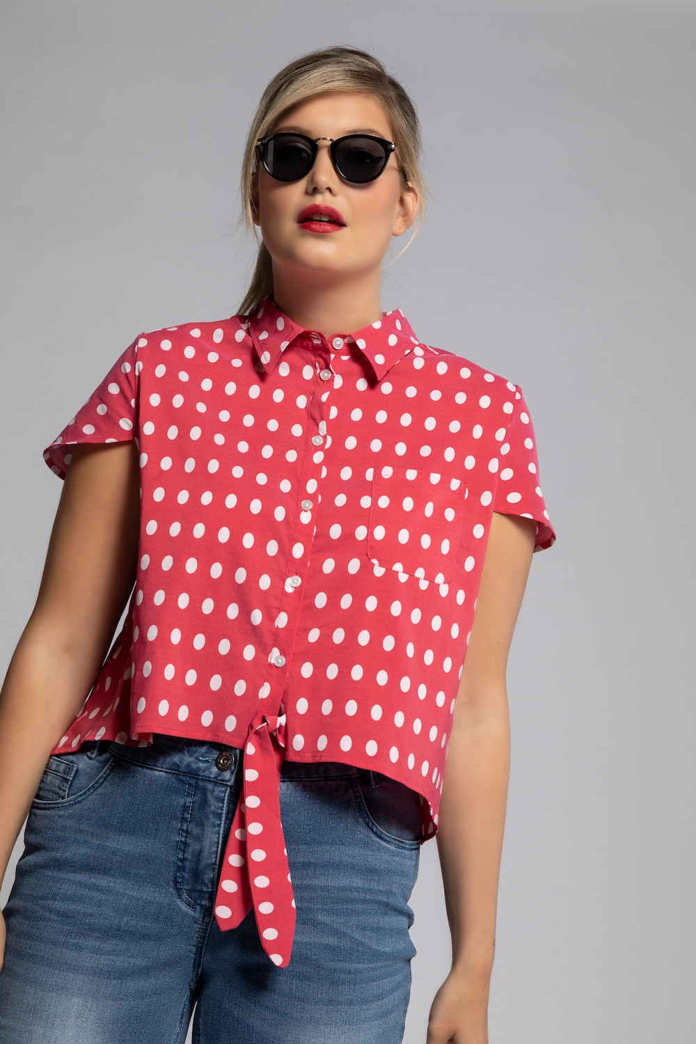 Grote Maten blouse, Dames, rood, Maat: 50/52, Katoen/Synthetische vezels, Ulla Popken