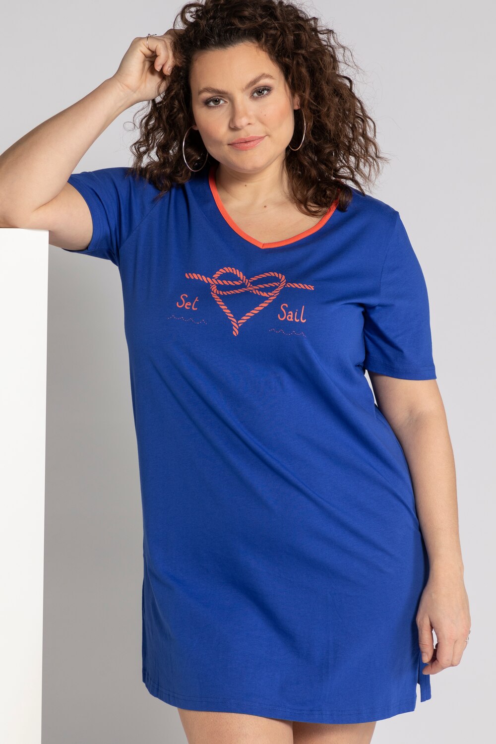 Grote Maten longshirt, Dames, blauw, Maat: 50/52, Katoen, Ulla Popken Grote Maten longshirt, Dames, blauw, Maat: 50/52, Katoen, Ulla Popken