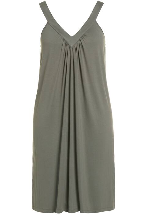 Žerzejové šaty, řasení, A střih, midi délka, výstřih do V, bez rukávů