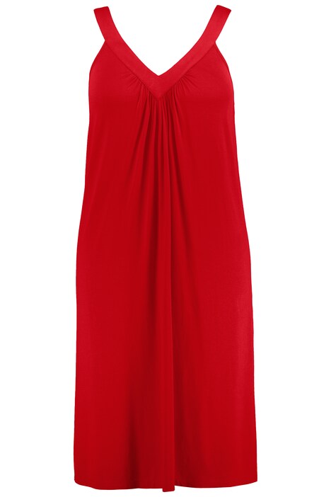 Žerzejové šaty, řasení, A střih, midi délka, výstřih do V, bez rukávů