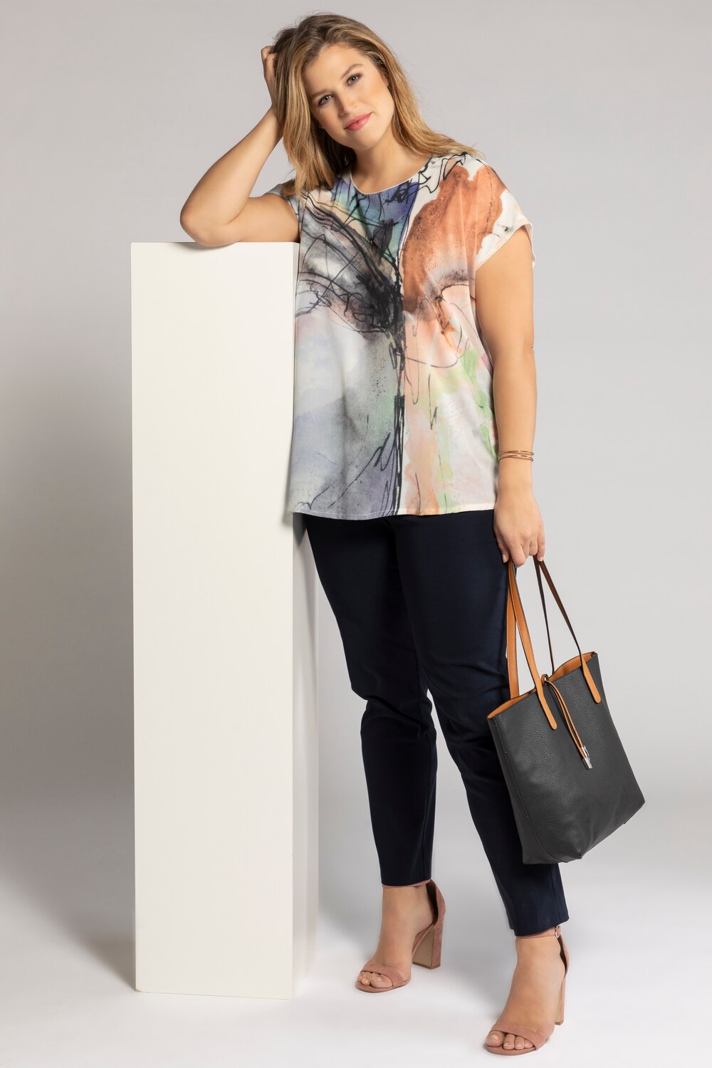 Grote Maten blouseshirt, Dames, wit, Maat: 54/56, Polyester/Viscose, Ulla Popken Grote Maten blouseshirt, Dames, wit, Maat: 54/56, Polyester/Viscose, Ulla Popken