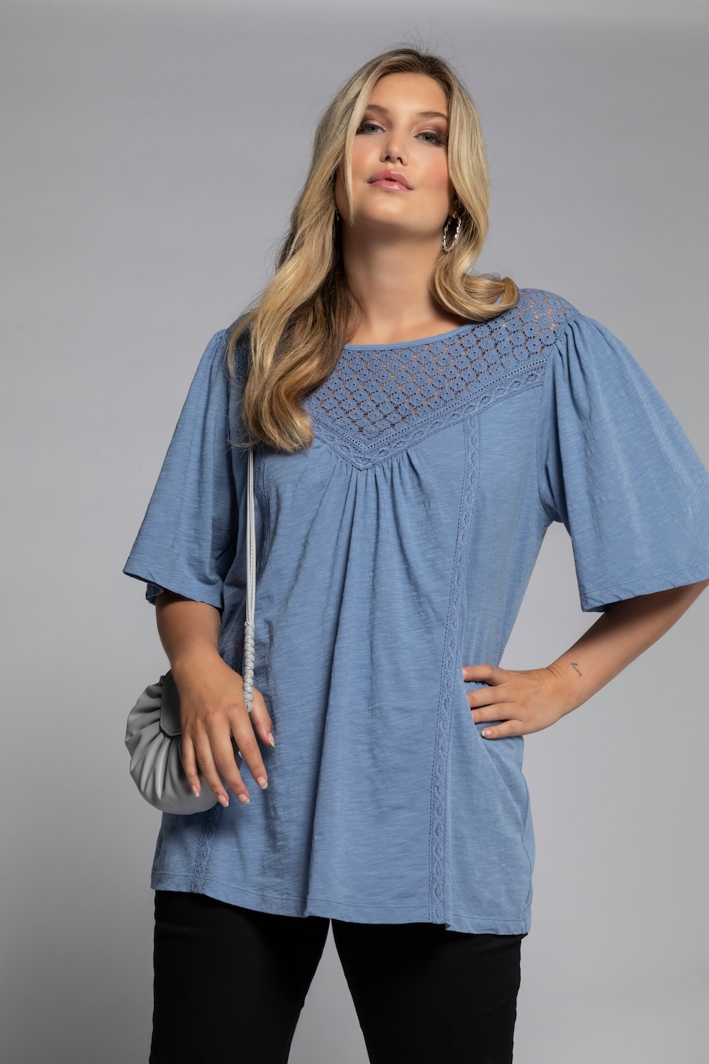 Grote Maten shirt, Dames, blauw, Maat: 46/48, Katoen, Ulla Popken