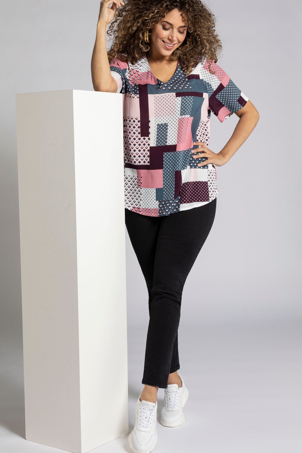 Grote Maten shirtblouse, Dames, grijs, Maat: 58/60, Viscose, Ulla Popken Grote Maten shirtblouse, Dames, grijs, Maat: 58/60, Viscose, Ulla Popken