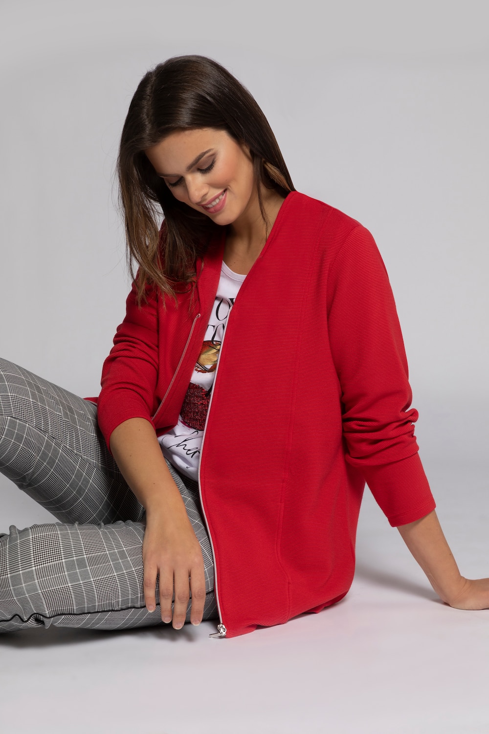 Grote Maten sweatjack, Dames, rood, Maat: 58/60, Viscose/Polyester, Ulla Popken Grote Maten sweatjack, Dames, rood, Maat: 58/60, Viscose/Polyester, Ulla Popken