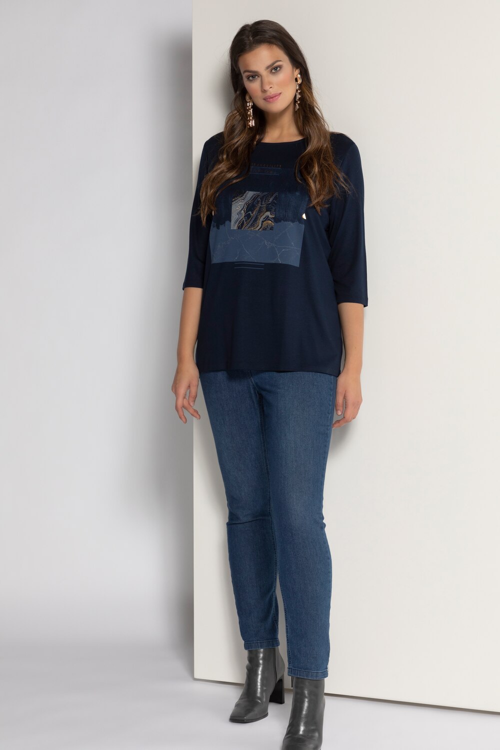 Grote Maten T-shirt, Dames, blauw, Maat: 46/48, Viscose, Ulla Popken Grote Maten T-shirt, Dames, blauw, Maat: 46/48, Viscose, Ulla Popken