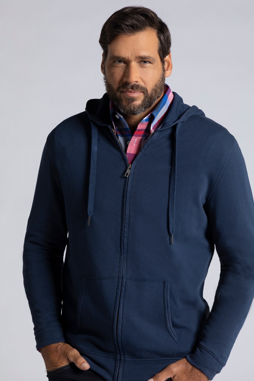 Plus Size Adjustable Hood Sweatshirt Jacket, Man, blue, size: XL, cotton, JP1880