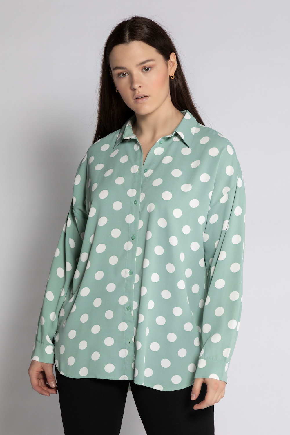 Plus Size Dot Print Oversized Shirt Blouse, Woman, turquoise, size: 16/18, polyester, Studio Untold