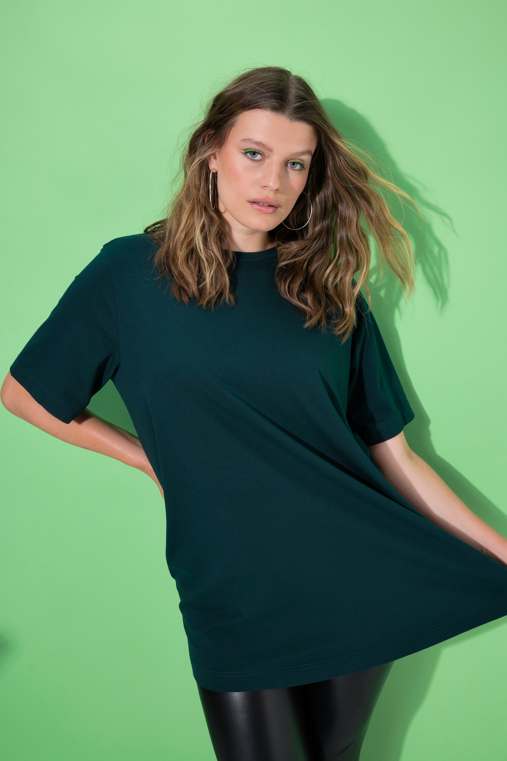 Longshirt, ronde hals, halve mouwen, lang model