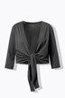 Bolero, kurze Jacke, Jersey, 3/4-Arm, Saumknoten