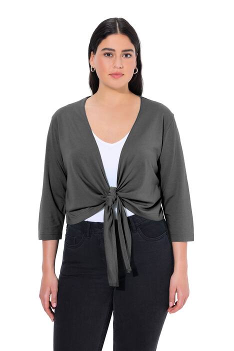 Bolerko, krátká bunda, žerzej, výstřih do V, 3/4 rukávy, uzel na lemu