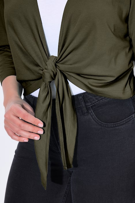 Bolero, kurze Jacke, Jersey, 3/4-Arm, Saumknoten