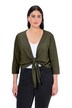 Bolerko, krátká bunda, žerzej, výstřih do V, 3/4 rukávy, uzel na lemu