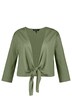 Bolerko, krátká bunda, žerzej, výstřih do V, 3/4 rukávy, uzel na lemu