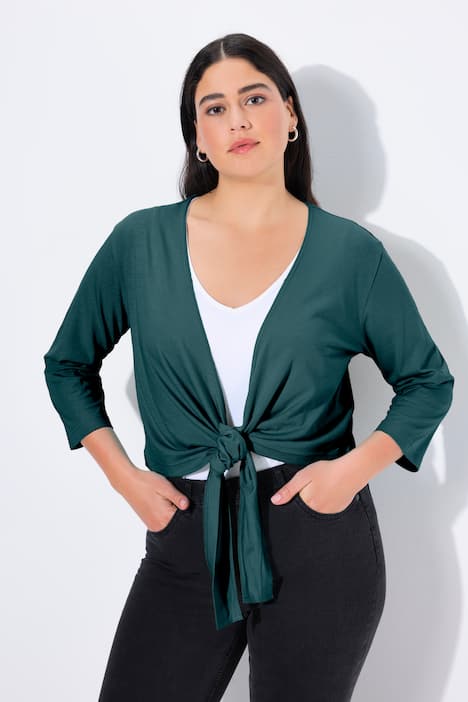 Bolero, kurze Jacke, Jersey, 3/4-Arm, Saumknoten