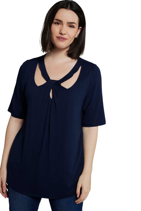 Tričko, řasení, Classic střih, kulatý výstřih, krátké rukávy