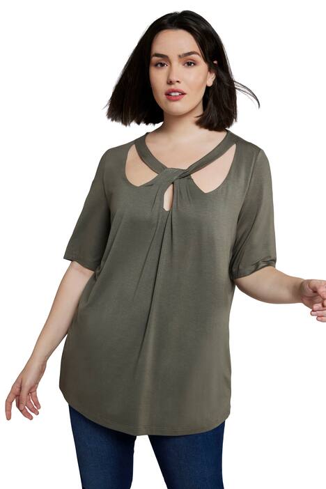 Tričko, řasení, Classic střih, kulatý výstřih, krátké rukávy