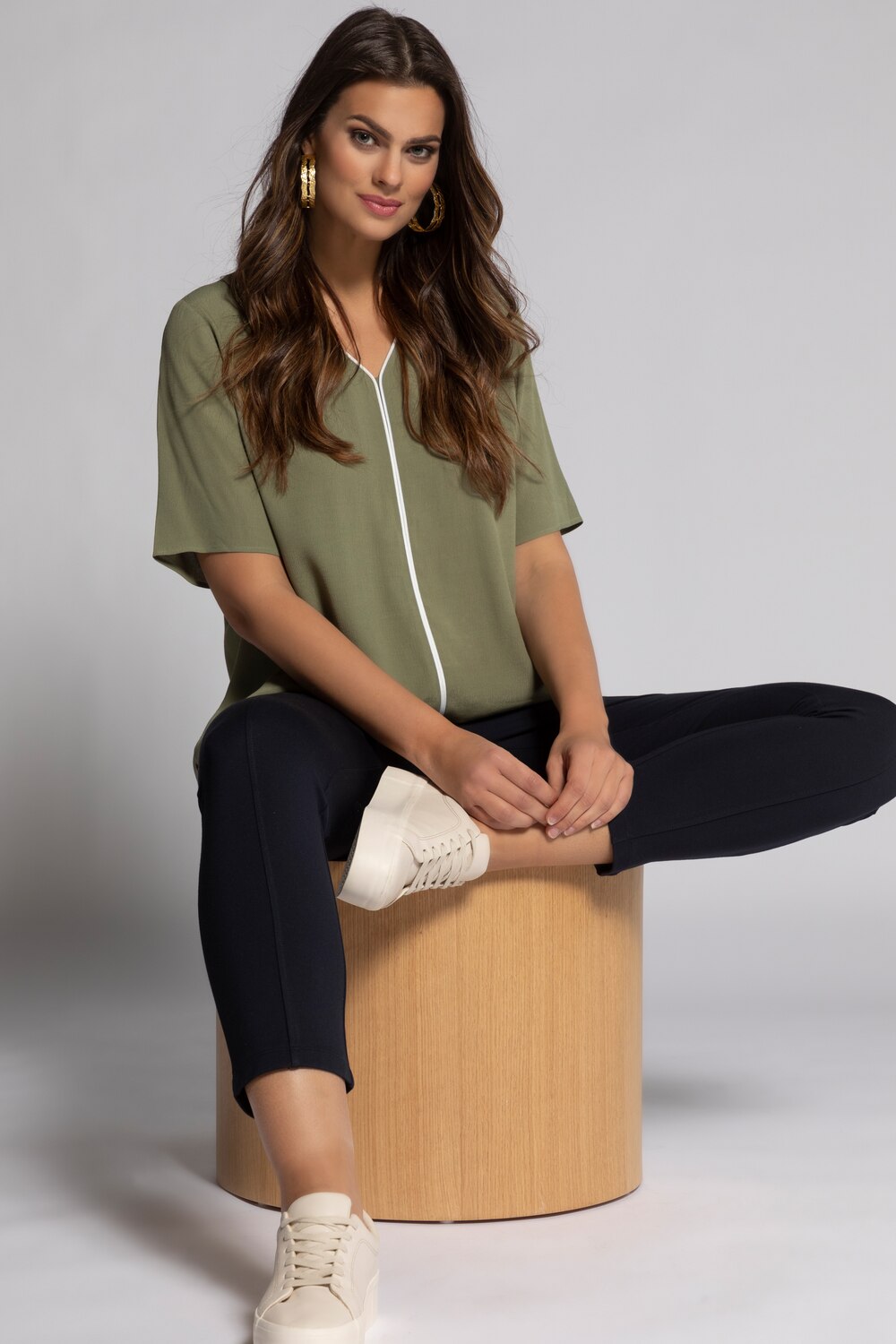 Grote Maten blouseshirt, Dames, groen, Maat: 50/52, Viscose, Ulla Popken Grote Maten blouseshirt, Dames, groen, Maat: 50/52, Viscose, Ulla Popken
