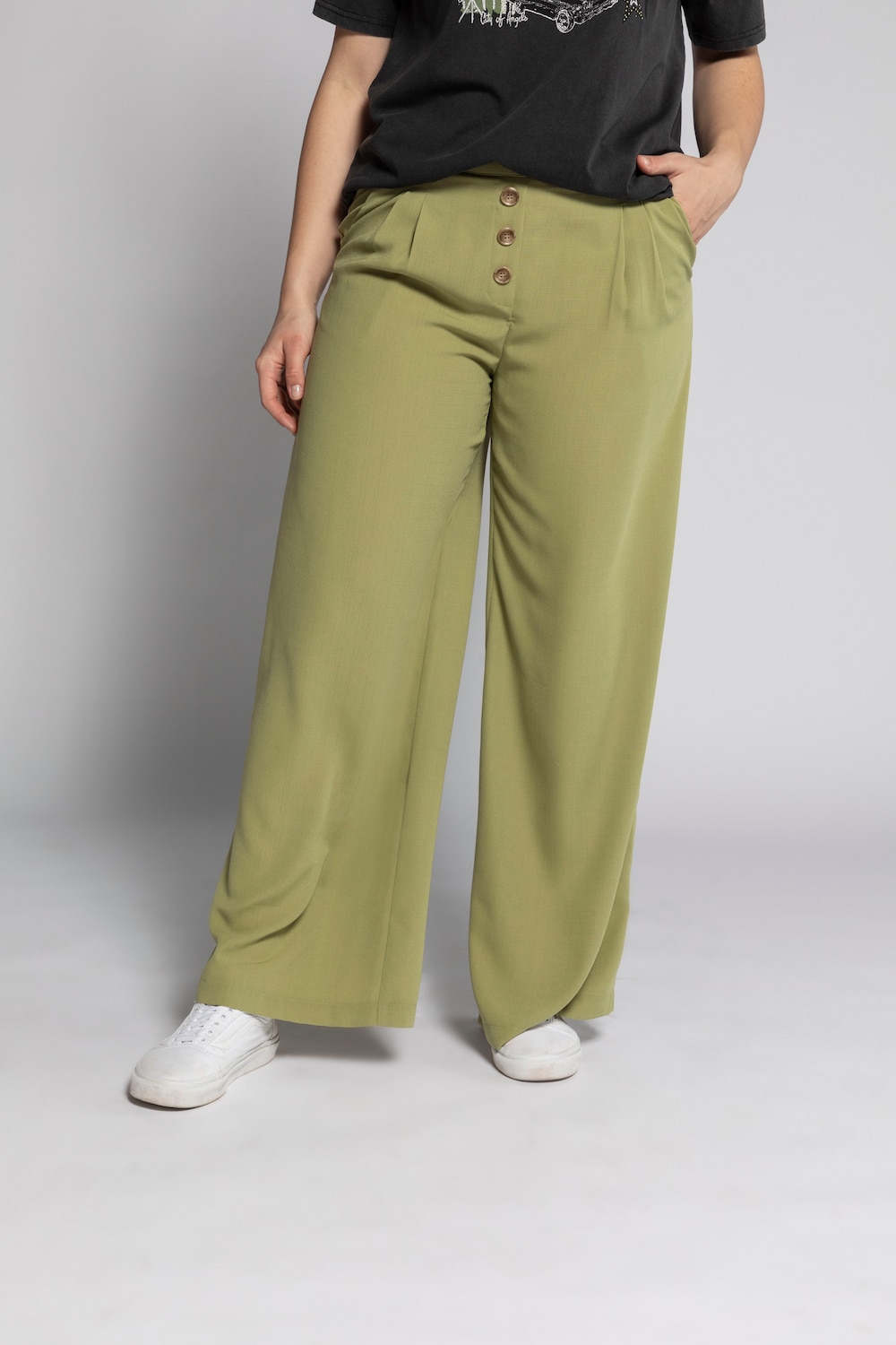 Plus Size Solid Color Super Comfy Fit Palazzo Pants, Woman, green, size: 16, polyester, Studio Untold