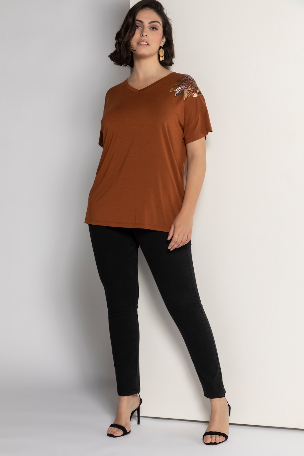 Grote Maten T-shirt, Dames, bruin, Maat: 50/52, Viscose, Ulla Popken