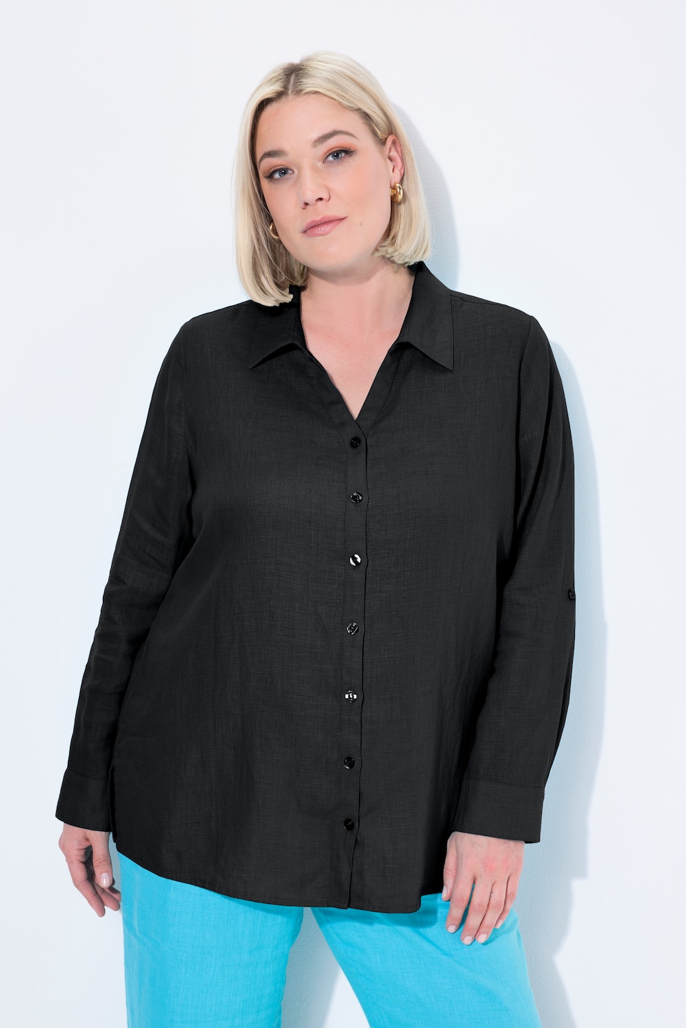 Große Größen Bluse, Damen, schwarz, Größe: 42/44, Leinen, Ulla Popken