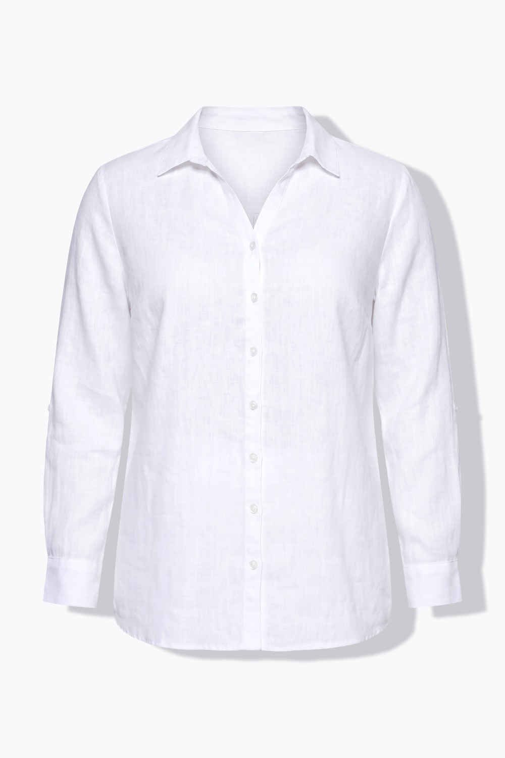 Bluse, Leinen, offener Kragen, Langarm