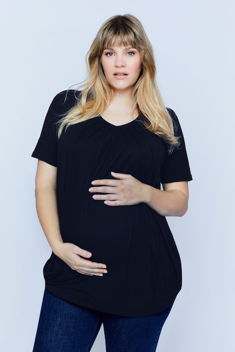 Bellieva, T-shirt, fonction d'allaitement, encolure arrondie froncée, manches courtes