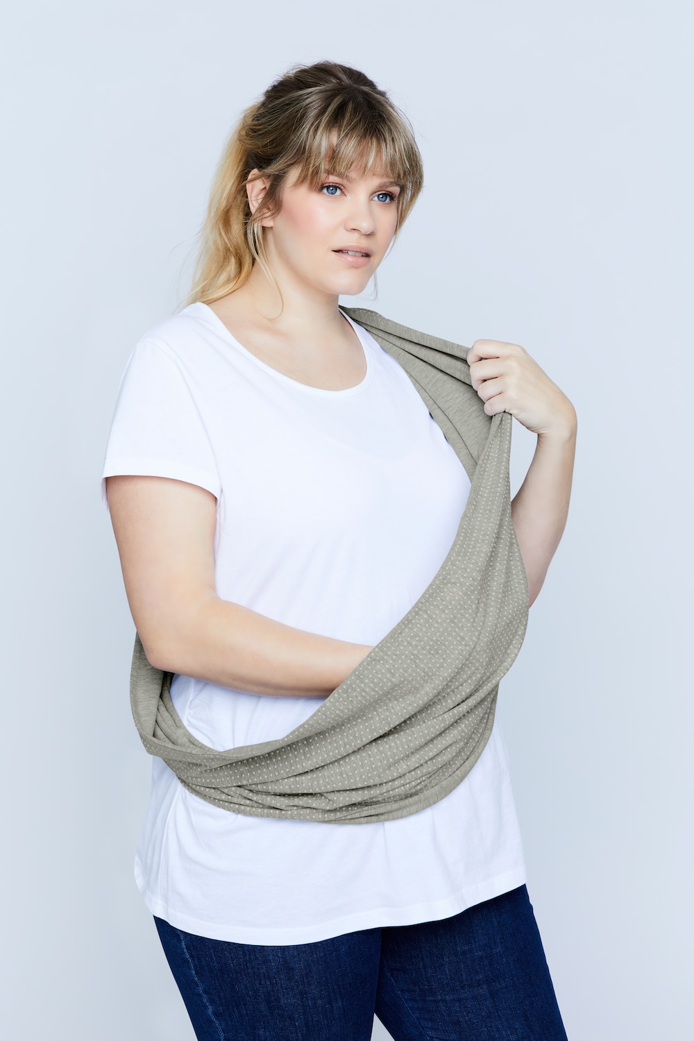 Grandes tailles foulard d'allaitement, femmes, gris, taille: One Size, Coton, Ulla Popken