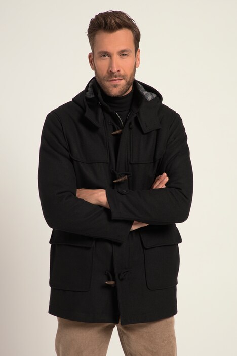 Ulla Popken Cappotto Duffelcoat Donna In Misto Lana: Linea A Con Cappuccio E Chiusura Lampo, Taglie Comode