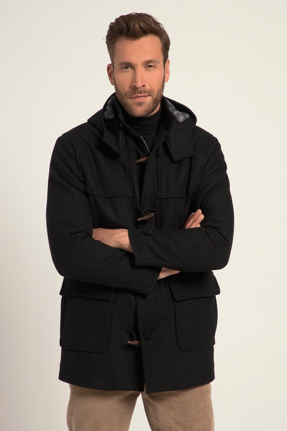 Ulla Popken Cappotto Duffelcoat Donna In Misto Lana: Linea A Con Cappuccio E Chiusura Lampo, Taglie Comode