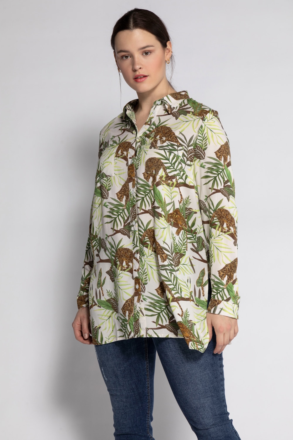 Plus Size Jungle Print Boxy Fit Shirt Blouse, Woman, beige, size: 20/22, viscose, Studio Untold