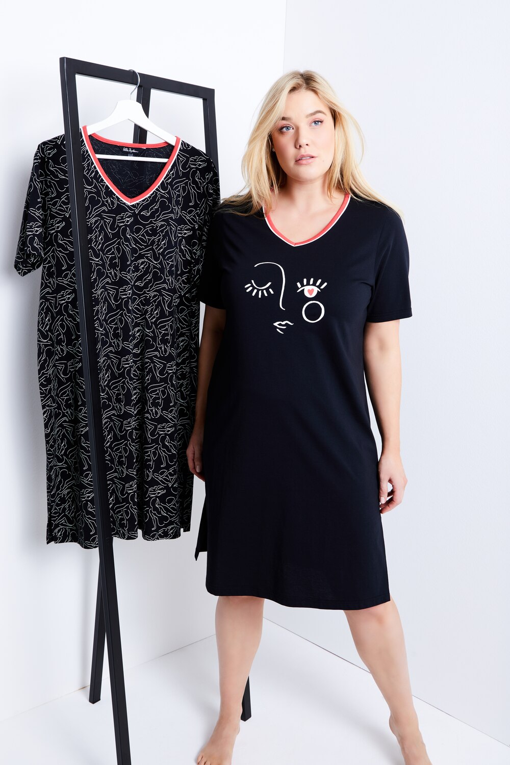 Grote Maten bigshirts, Dames, zwart, Maat: 42/44, Katoen, Ulla Popken Grote Maten bigshirts, Dames, zwart, Maat: 42/44, Katoen, Ulla Popken