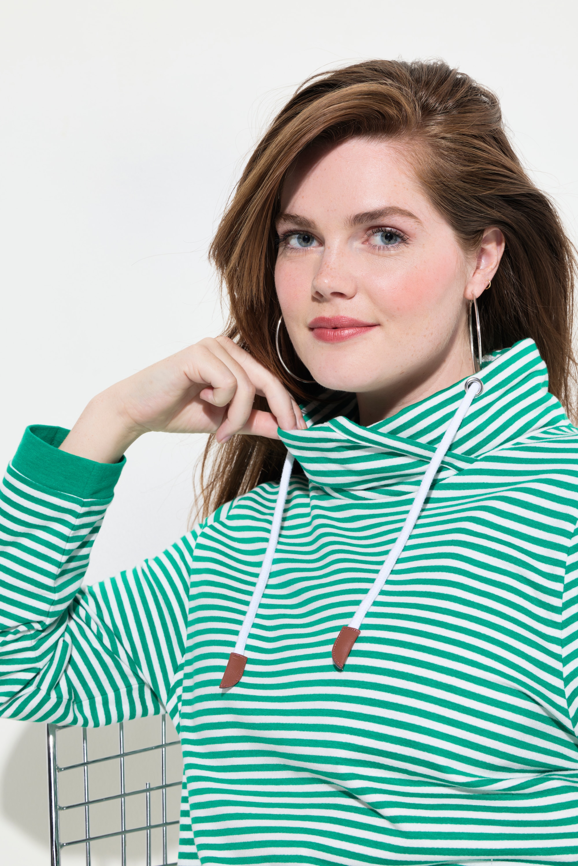 Ulla Popken Damen große Größen Sweatshirt Ringel Classic Stehkragen