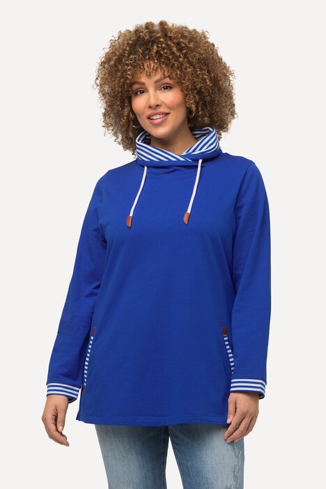 Stripe Accent Draped Collar Sweatshirt