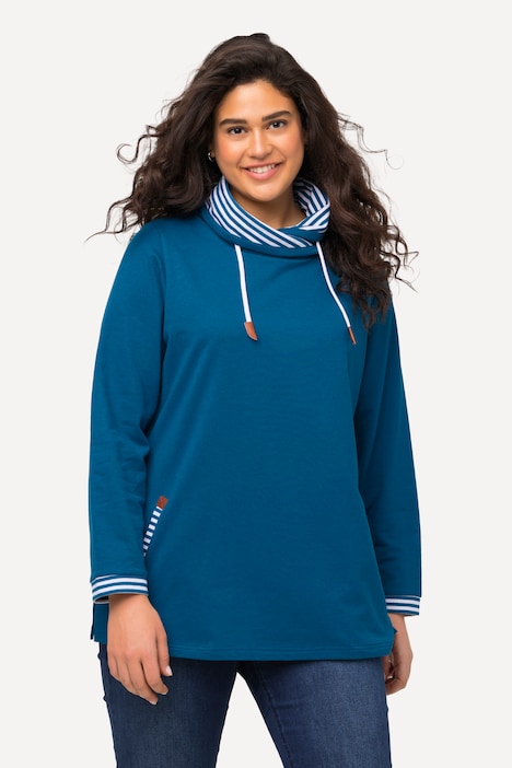 Stripe Accent Draped Collar Sweatshirt | all Sweatshirts | Sweatshirts