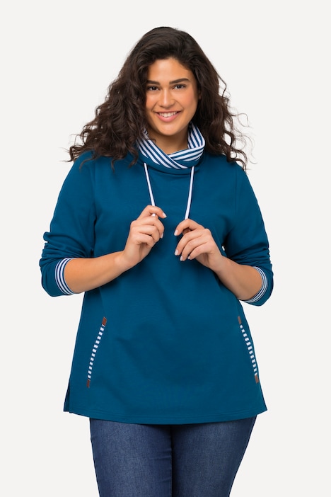 Stripe Accent Draped Collar Sweatshirt | all Sweatshirts | Sweatshirts
