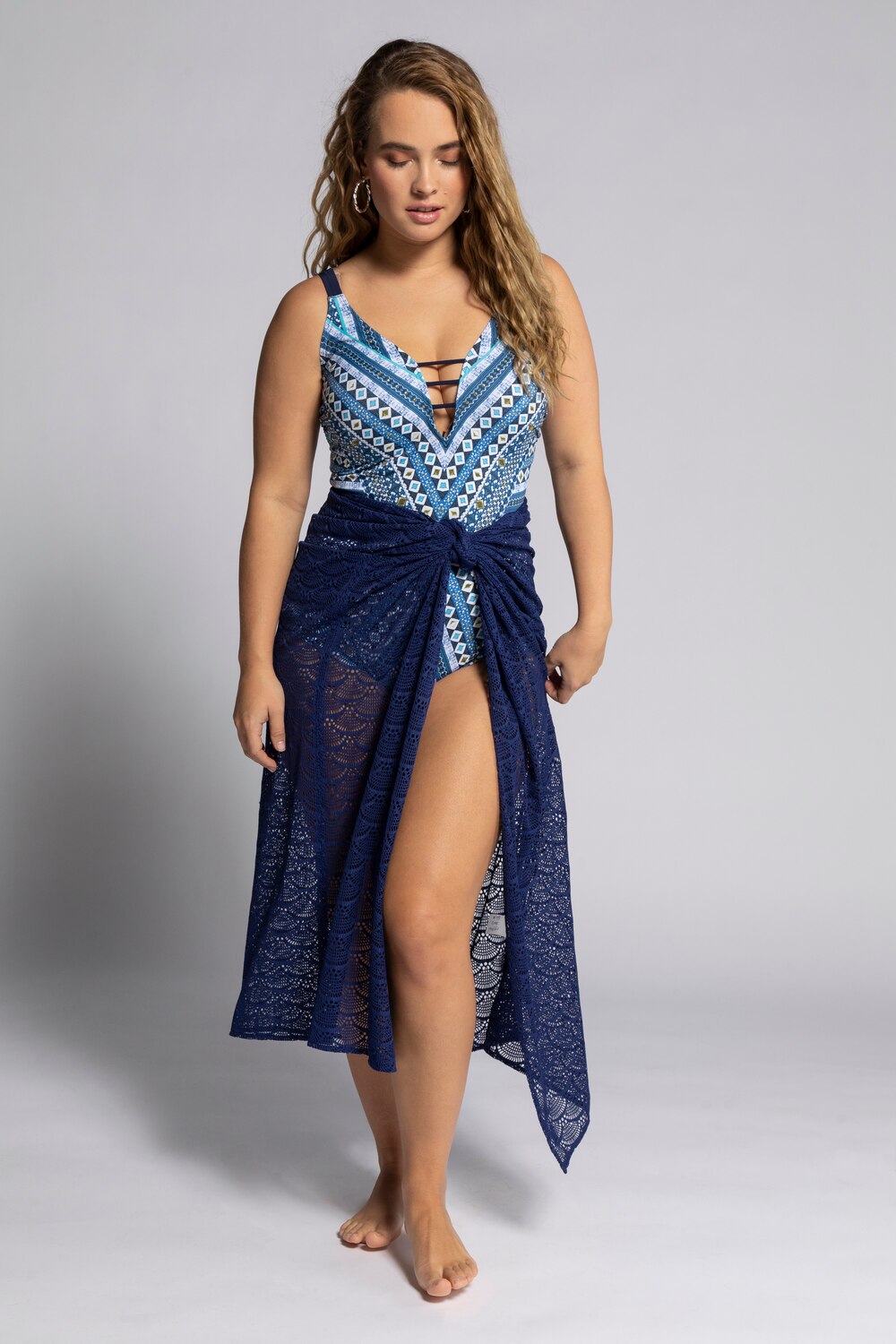 Grote Maten badpak, Dames, blauw, Maat: 50, Synthetische vezels/Elastaan, Ulla Popken Grote Maten badpak, Dames, blauw, Maat: 50, Synthetische vezels/Elastaan, Ulla Popken