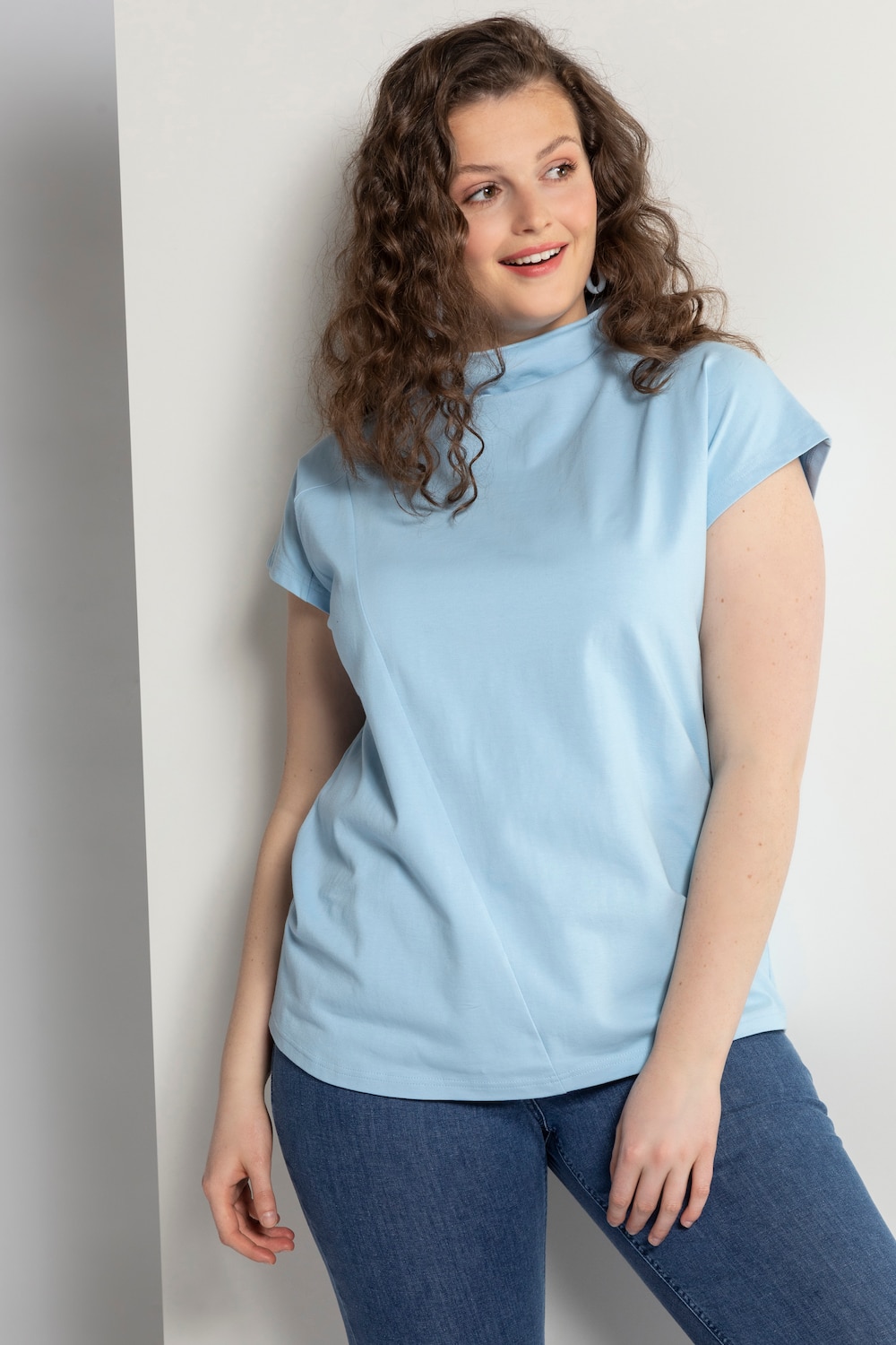 Grote Maten shirt, Dames, blauw, Maat: 54/56, Katoen, Ulla Popken