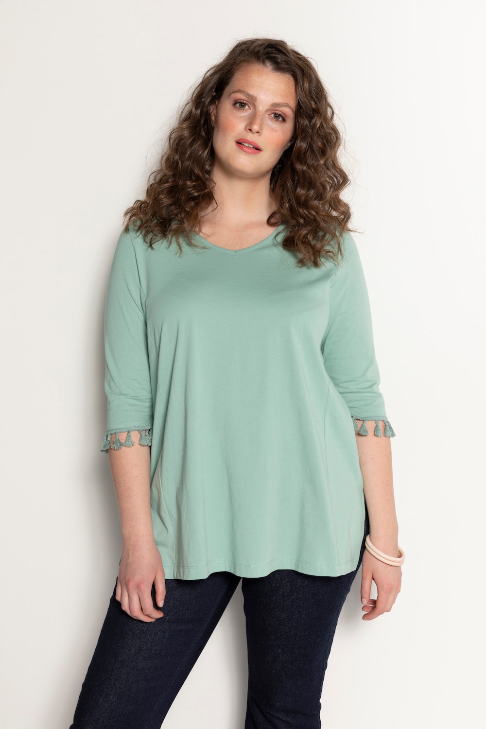 Grote Maten longline shirt, Dames, groen, Maat: 50/52, Katoen, Ulla Popken