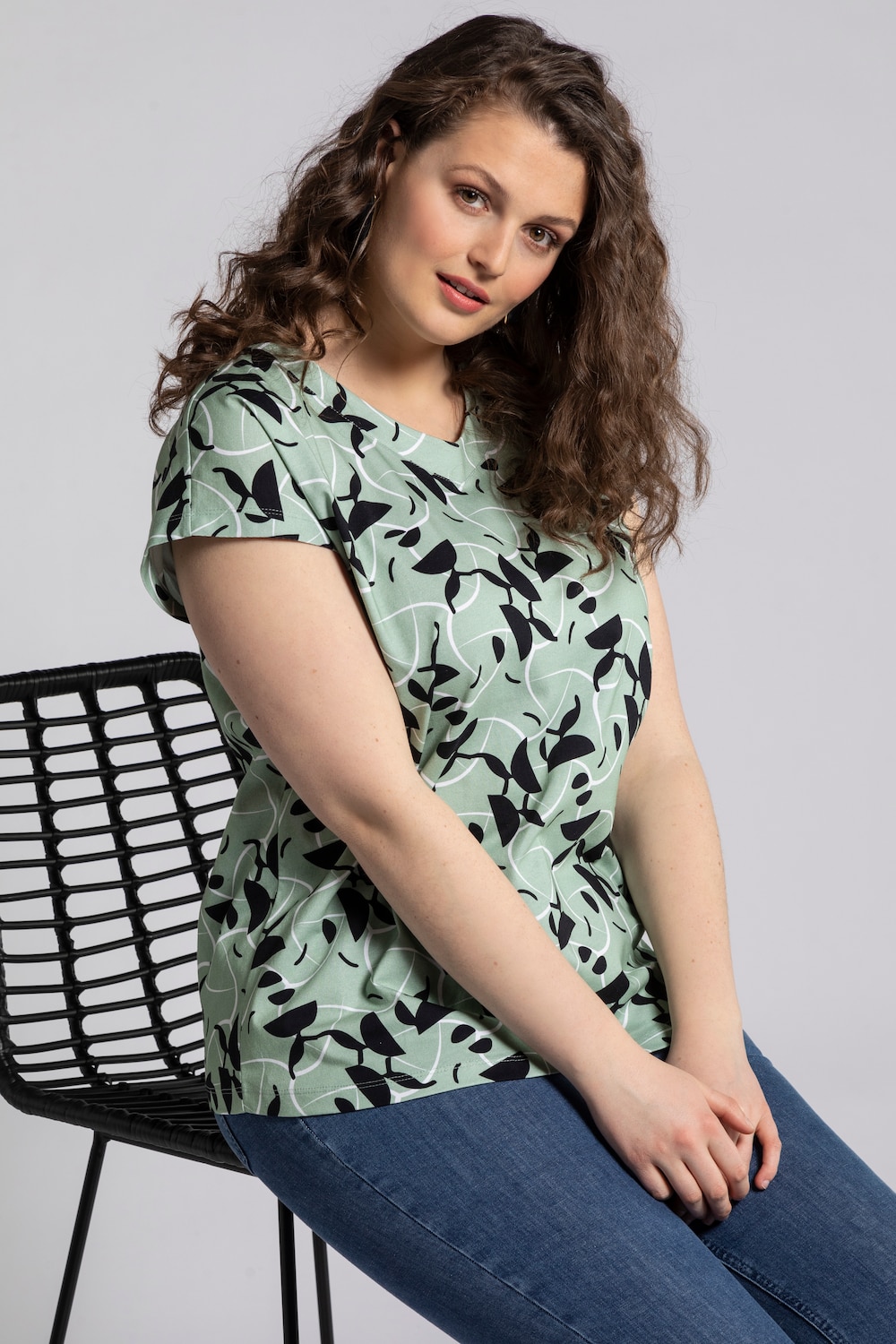 Grote Maten shirt, Dames, groen, Maat: 46/48, Katoen, Ulla Popken Grote Maten shirt, Dames, groen, Maat: 46/48, Katoen, Ulla Popken