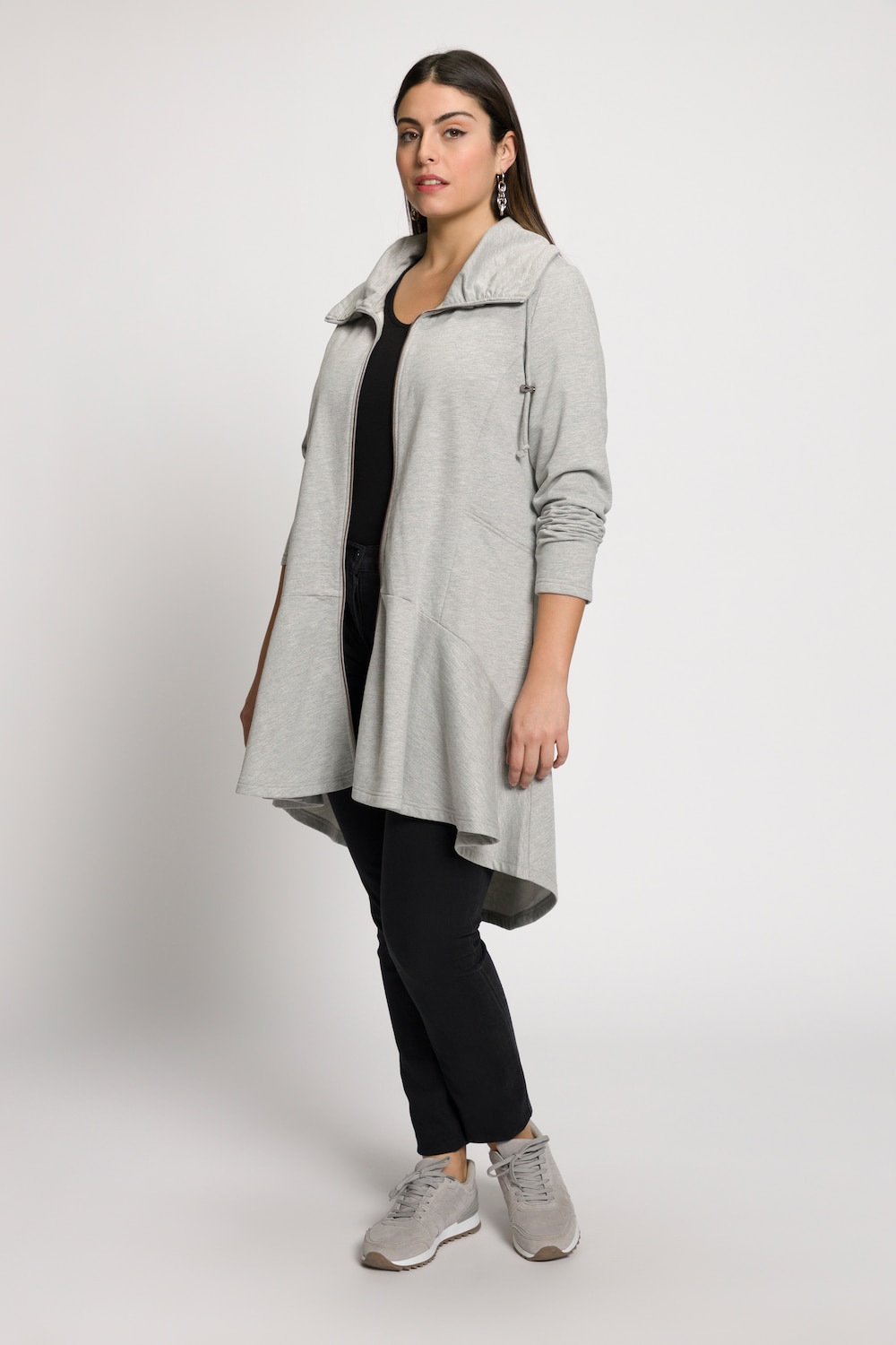 grandes tailles veste longue en molleton, femmes, gris, taille: 48/50, coton, ulla popken