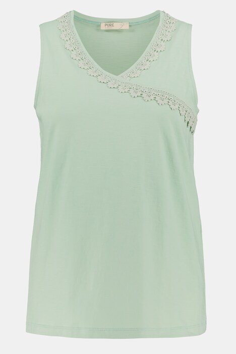 Top, Wickeloptik, Spitze, ärmellos, Biobaumwolle