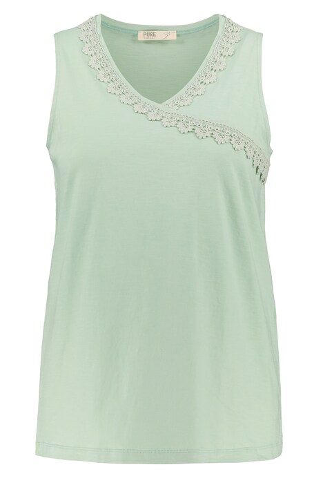 Top, zavinovací vzhled, krajka, bez rukávů, biobavlna